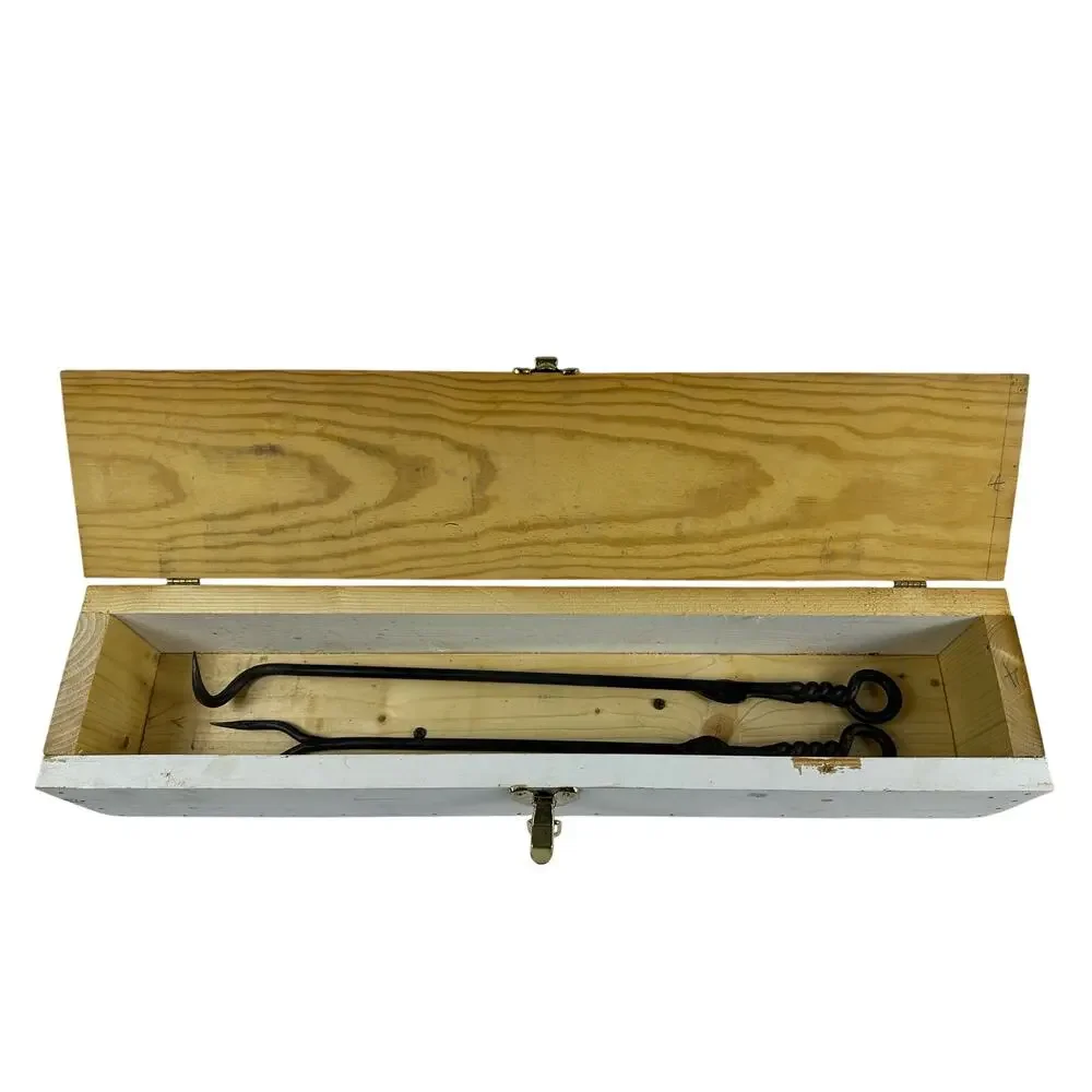 Forged Metal BarBQ Tools Twisted Leaf Design Original Box Texas Signed Set of 2